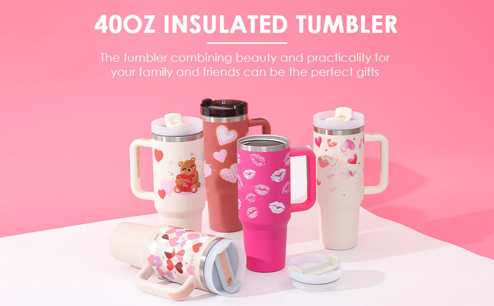 40 Oz Tumbler With Handle Straw Insulated, Stainless Steel
